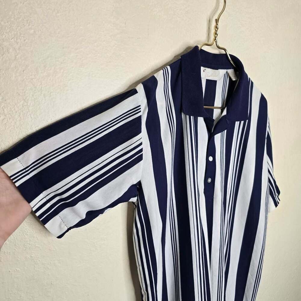Arnold Palmer Vintage Striped Golf Polo Shirt Navy White - Picture 4 of 8